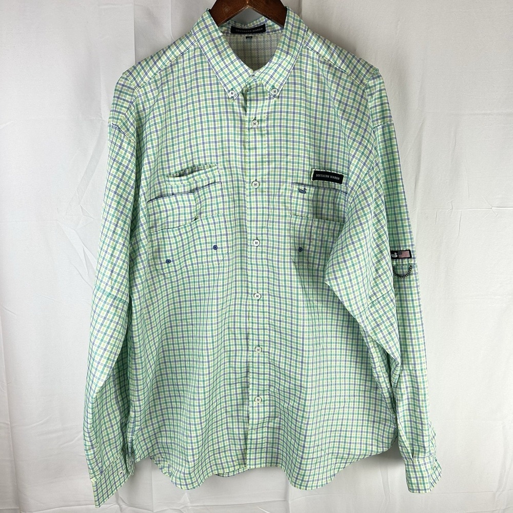Southern Marsh Men's Button Shirt Large Fieldtec Fishing Outdoor Vented Plaid